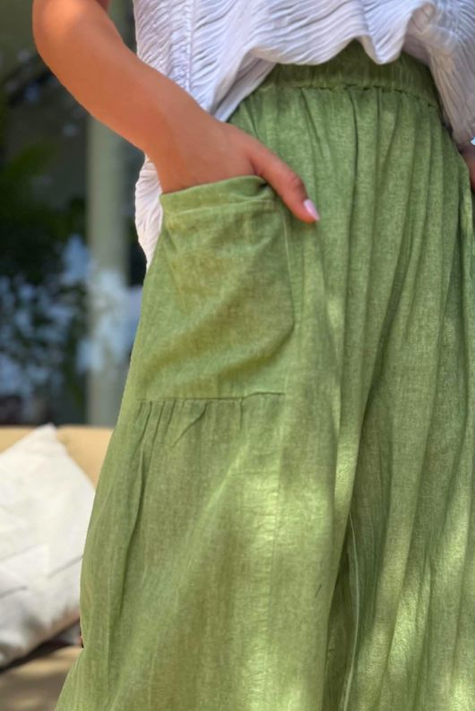 Rustic Nature Linen Blend Pocket Pleat Wide Leg Washed Lawn
